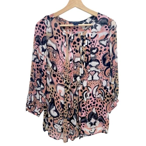 French Connection Sheer Abstract Pattern Blouse with 3/4 Sleeves - Picture 1 of 10